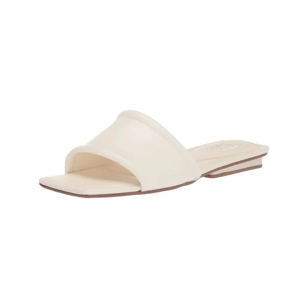 FRANCO SARTO Womens White Caven Square Toe Slip On Leather Slide Sandals 6.5 M
